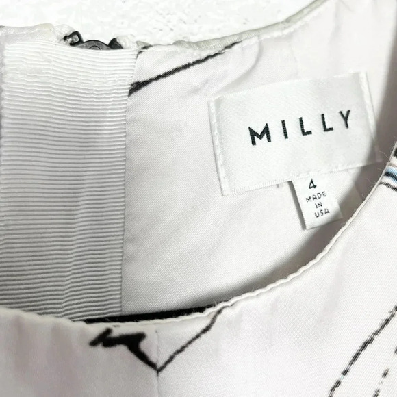 Milly Blue & White Abstract Floral Sleeveless Dress with Pockets Women's Size 4 - Picture 6 of 9